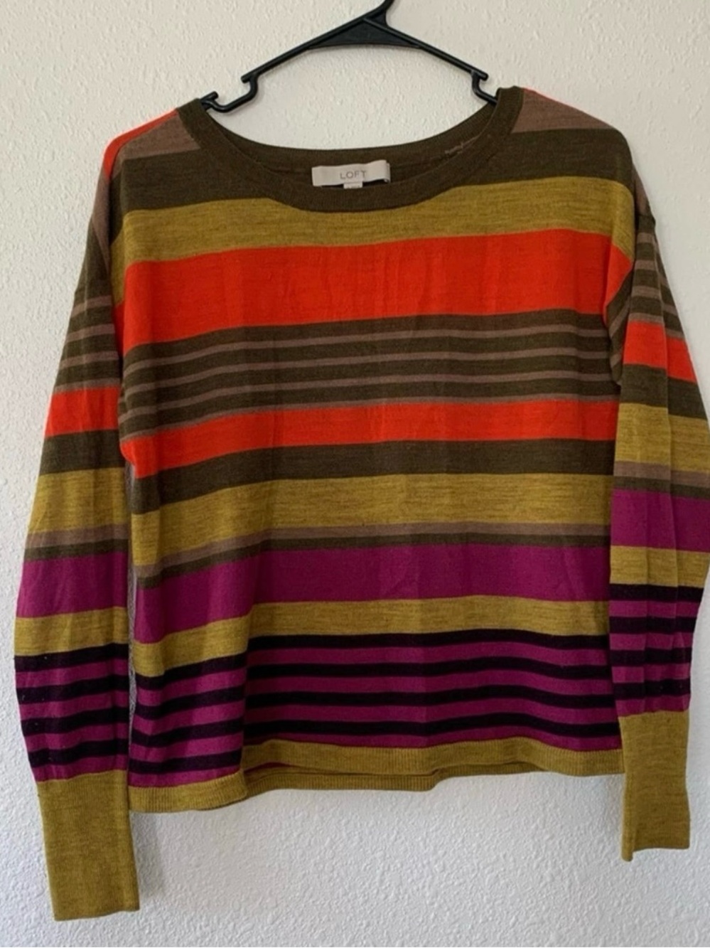 LOFT Striped Lightweight Wool Blend Sweater - Size S